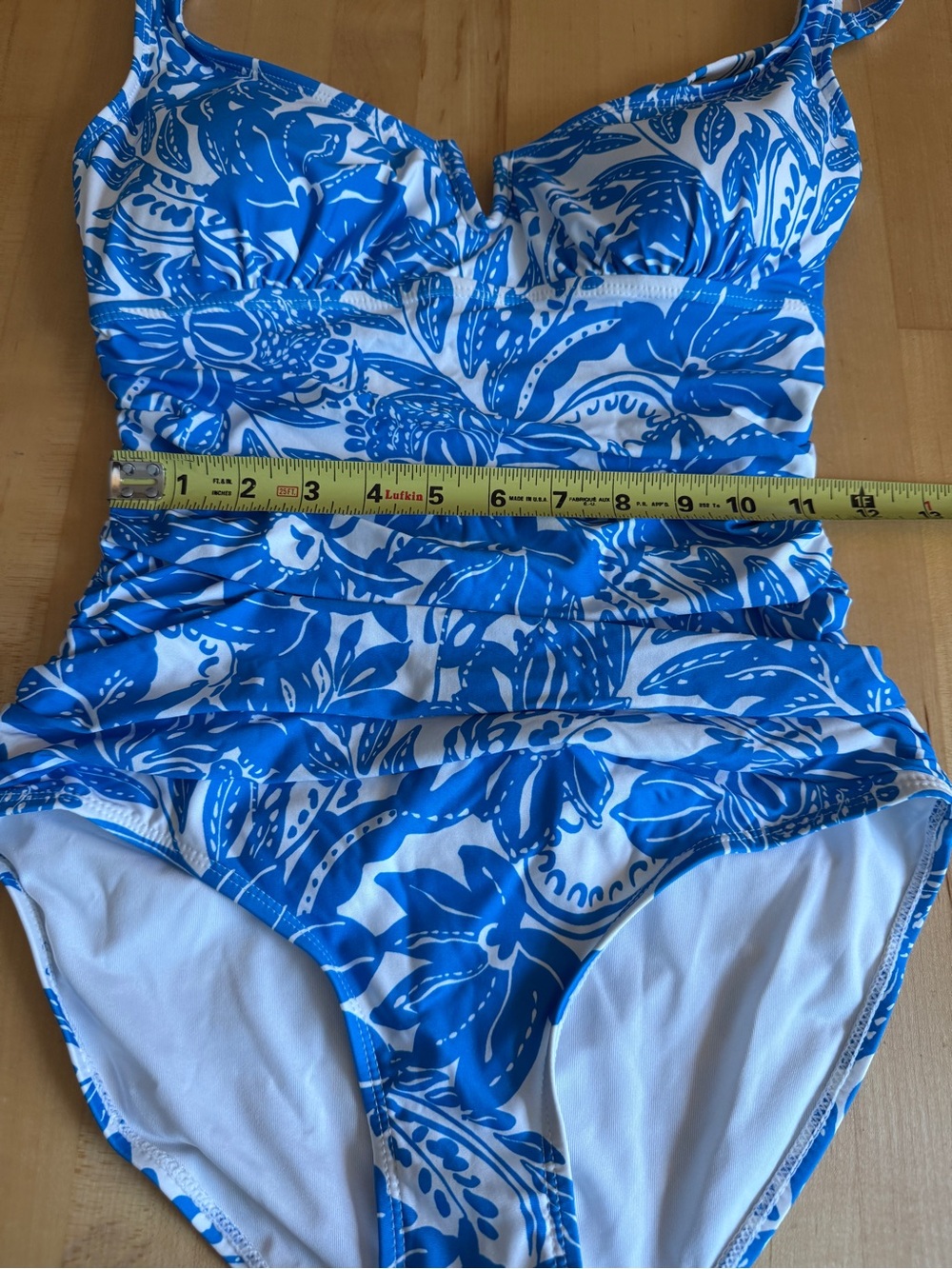 NEW 🌴Anne Cole Midnight V-Wire Blue Floral Shirred One Piece Swimsuit NWOT Sz 8 - Picture 8 of 9